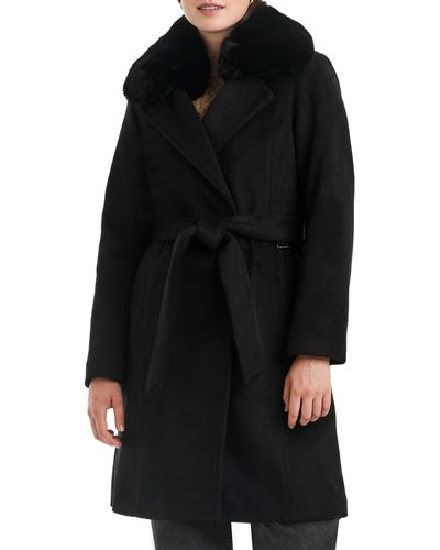 Vince Camuto Double Breasted Coat With Removable Faux Fur Collar - Black