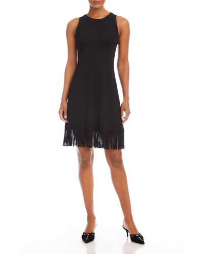 Karen Kane Fringe Trim Sleeveless Jersey Dress - Black