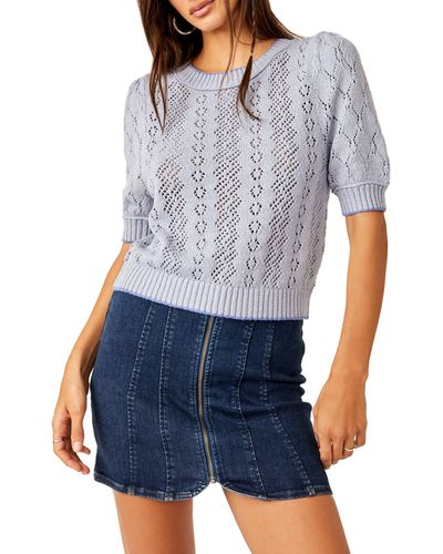 Free People Eloise Open Stitch Puff Shoulder Sweater - Blue