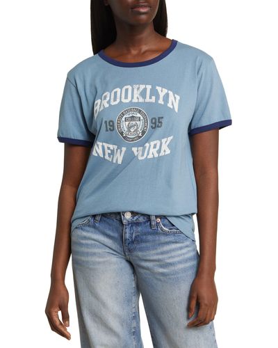 GOLDEN HOUR Brooklyn Baseball Ringer Graphic T-shirt - Blue