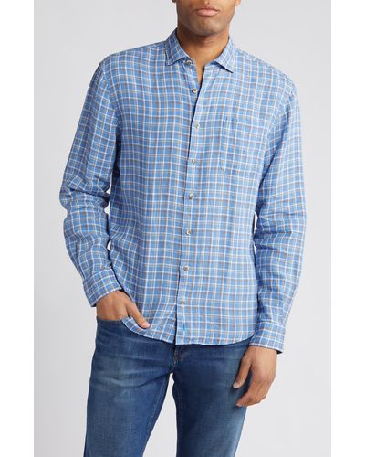 Johnnie-o Omar Check Linen Button-up Shirt - Blue
