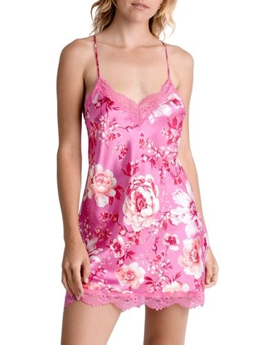In Bloom My Valentine Lace Trim Chemise - Pink