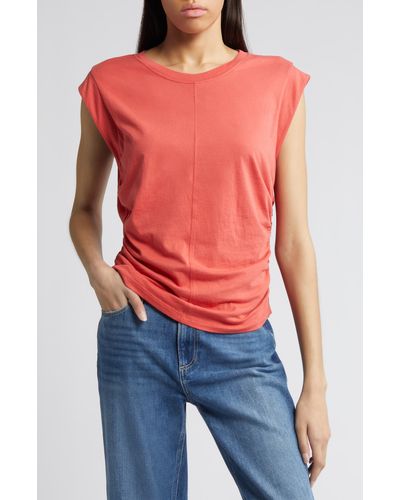 Treasure & Bond Ruched Cap Sleeve Cotton Top - Red