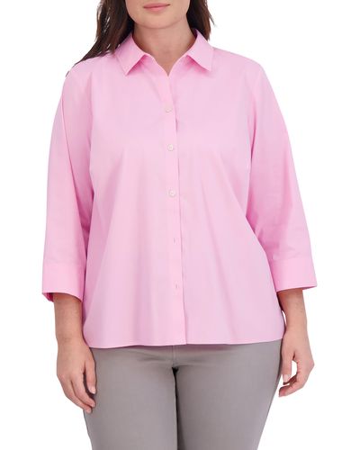 Foxcroft Sandra Cotton Blend Button-up Shirt - Pink