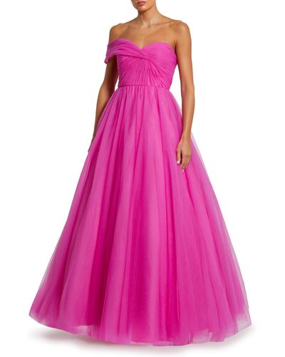 Mac Duggal Asymmetric Tulle Gown - Pink