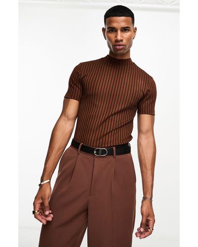 ASOS Muscle Fit Stripe T-shirt - Brown