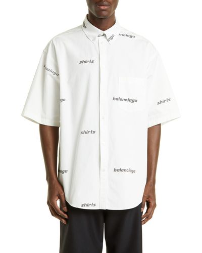 Balenciaga Shirt Logo Cotton Button-down Shirt - White