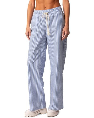 Edikted Stripe Wide Leg Drawstring Cotton Pants - Blue