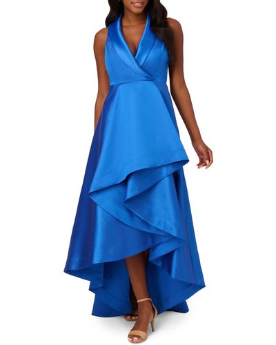 Adrianna Papell Tuxedo High-low Satin Gown - Blue