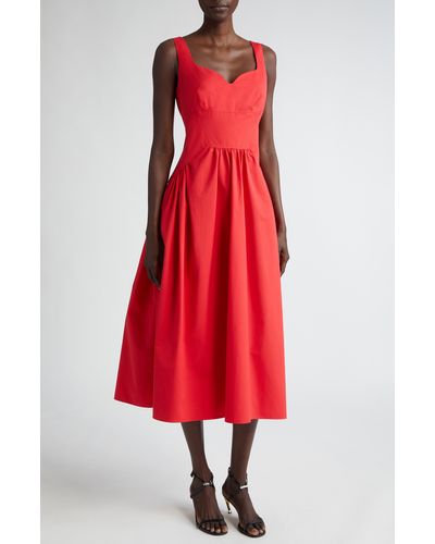 Alexander McQueen Sleeveless Cotton Poplin Midi Dress - Red