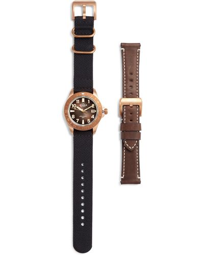 Shinola Bronze Monster Gmt Automatic Leather & Webbing Strap Watch - Brown