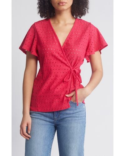 Loveappella Eyelet Wrap Top - Red