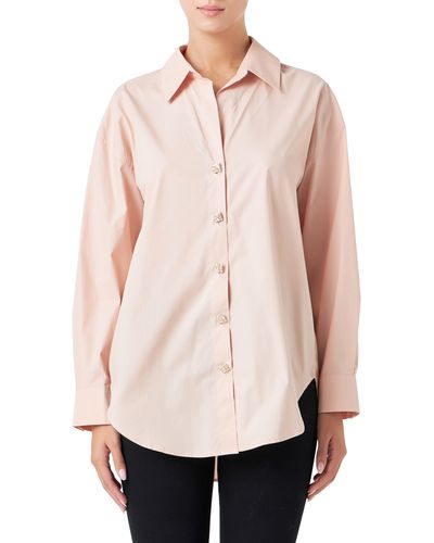 Endless Rose Embellished Oversize Cotton Shirt - Pink