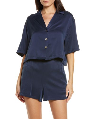 Lunya Washable Silk Button-up Short Pajamas - Blue