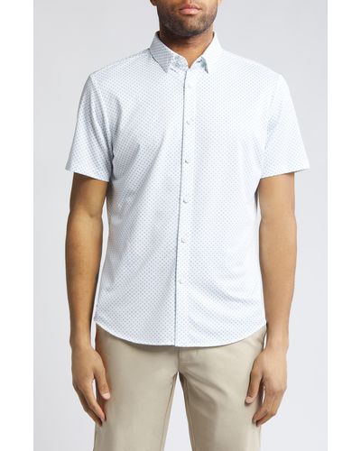 Mizzen+Main Mizzen+main Halyard Dot Print Short Sleeve Performance Knit Button-up Shirt - White