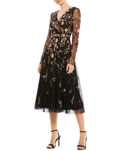 Mac Duggal Embroidered Floral Midi Dress - Black