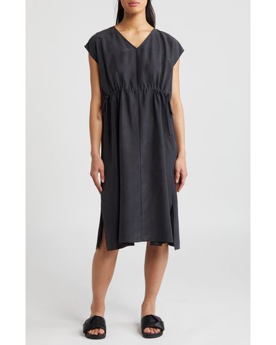 Eileen Fisher Cap Sleeve Silk Dress - Black