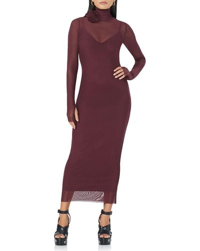 AFRM Shailene Rosette Long Sleeve Sheer Dress - Red