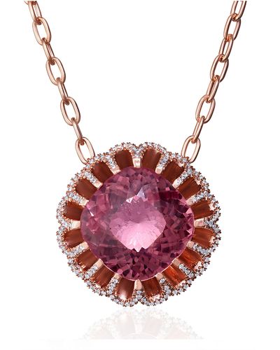 Mindi Mond Floating Pink Tourmaline & Diamond Pendant Necklace - Red