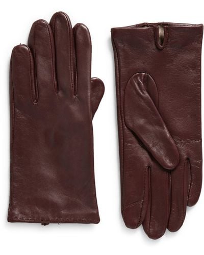 Cole Haan Silk Lined Leather Gloves - Brown