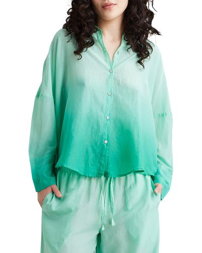 Papinelle Ombré Oversize Cotton Pajama Shirt - Green