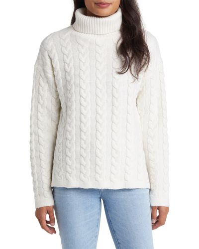Caslon Caslon(r) Cable Turtleneck Sweater - White