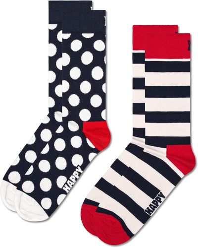 Happy Socks Classic Big Dot & Stripes Assorted 2-pack Cotton Blend Crew Socks - Blue
