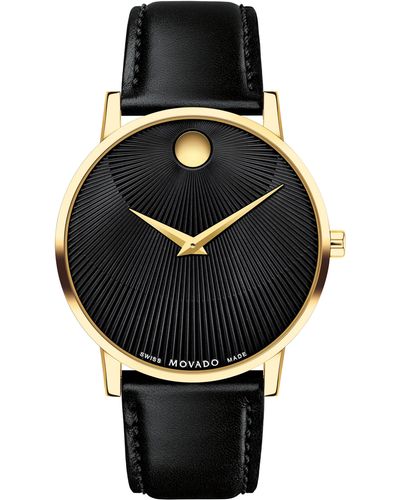 Movado Museum Classic Leather Strap Watch - Black