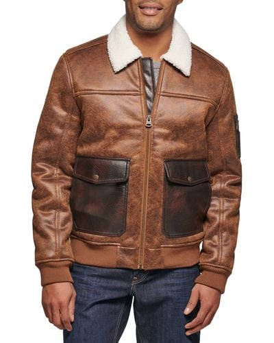 Levi's Faux Shearling Collar Aviator Bomber Jacket - Brown