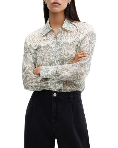 Mango Paisley Print Lace Inset Button-up Shirt - White