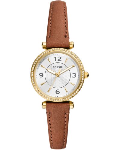 Fossil Carlie Leather Strap Watch - White
