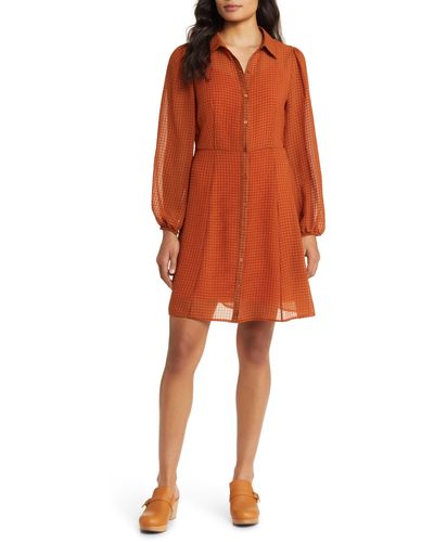Caslon Caslon(r) Gingham Textured A-line Shirtdress - Orange