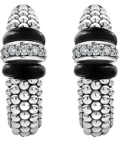 Lagos Caviar Diamond Hoop Earrings At Nordstrom - Black