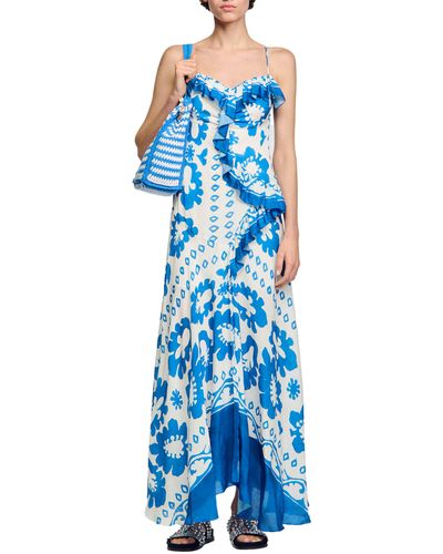 Sandro Zarelle Floral Maxi Dress - Blue