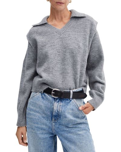 Mango Padded Shoulder Polo Sweater - Gray