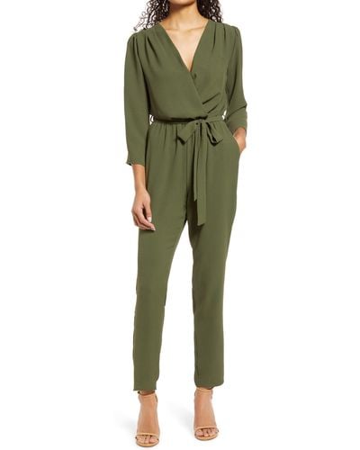 Fraiche By J Long Sleeve Belted Jumpsuit - Green