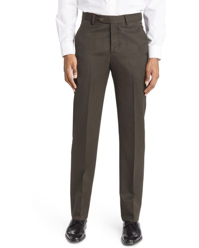 Berle Flat Front Classic Fit Wool Gabardine Dress Pants - Gray