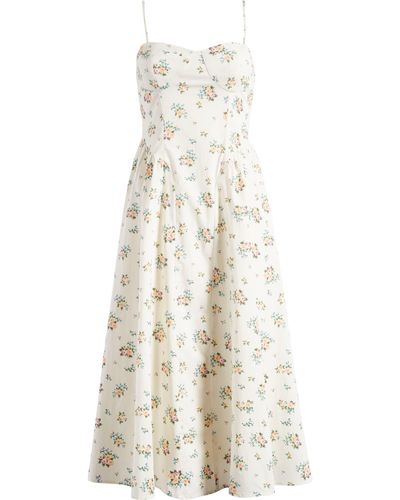 Charles Henry Floral Print Bustier Sleeveless Maxi Dress - White
