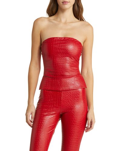 Naked Wardrobe The Crocodile Collection Croc Embossed Faux Leather Tube Top - Red