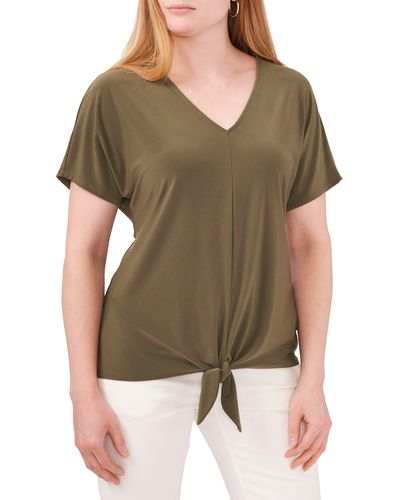 Chaus V-neck Tie Front Top - Green