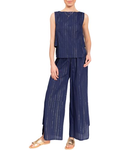 EVERYDAY RITUAL Piper Metallic Stripe Cotton Pajamas - Blue