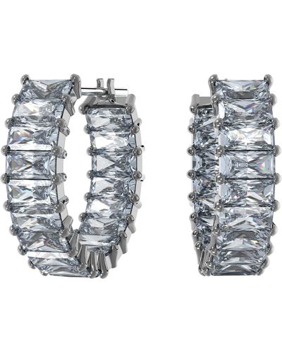 Swarovski Matrix Crystal Baguette Hoop Earrings - Gray