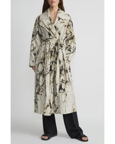 Lafayette 148 New York Floral Print Belted Trench Coat - Natural