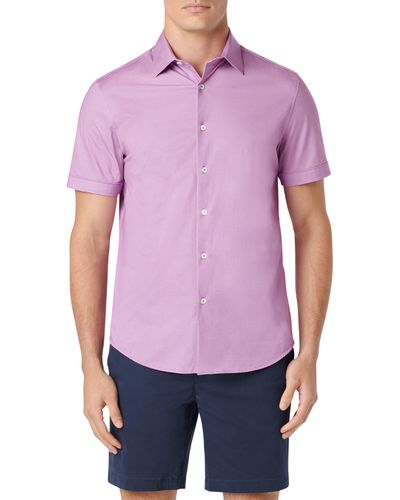 Bugatchi Miles Ooohcotton Pinstripe Short Sleeve Button-up Shirt - Purple