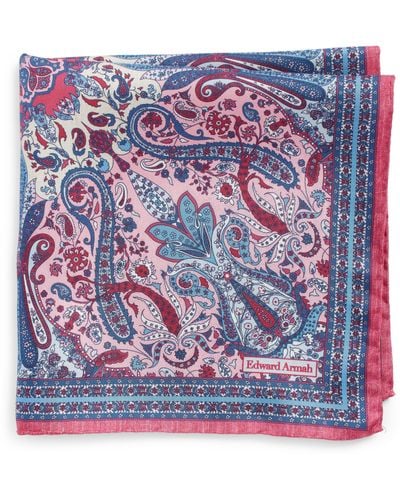 Edward Armah Persian Print Silk Pocket Square - Pink
