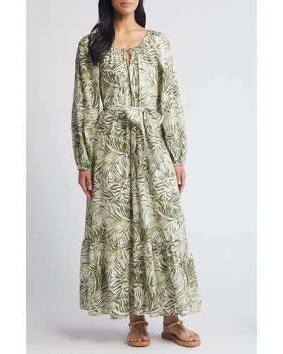 Tommy Bahama Monstera Mirage Long Sleeve Cotton Blend Maxi Dress - Multicolor