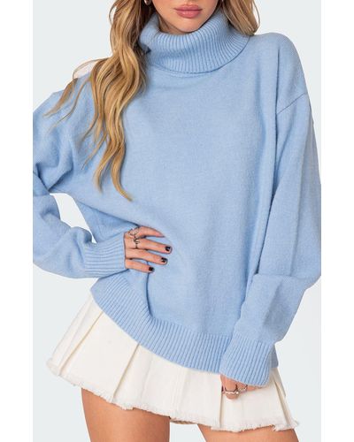 Edikted Isabelle Oversize Turtleneck Sweater - Blue