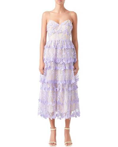 Endless Rose Floral Embroidered Tiered Lace Midi Dress - Purple
