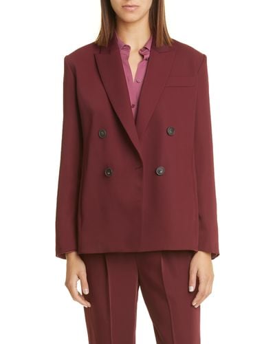 Vince Double Breasted Crepe Suit Blazer - Red
