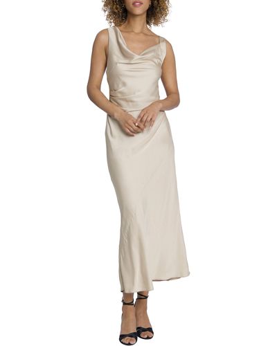 Maggy London Draped Asymmetric Cowl Neck Gown - Natural